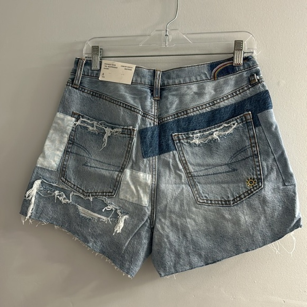 American Eagle Outfitters Light Blue Distressed Patchwork Jean Shorts